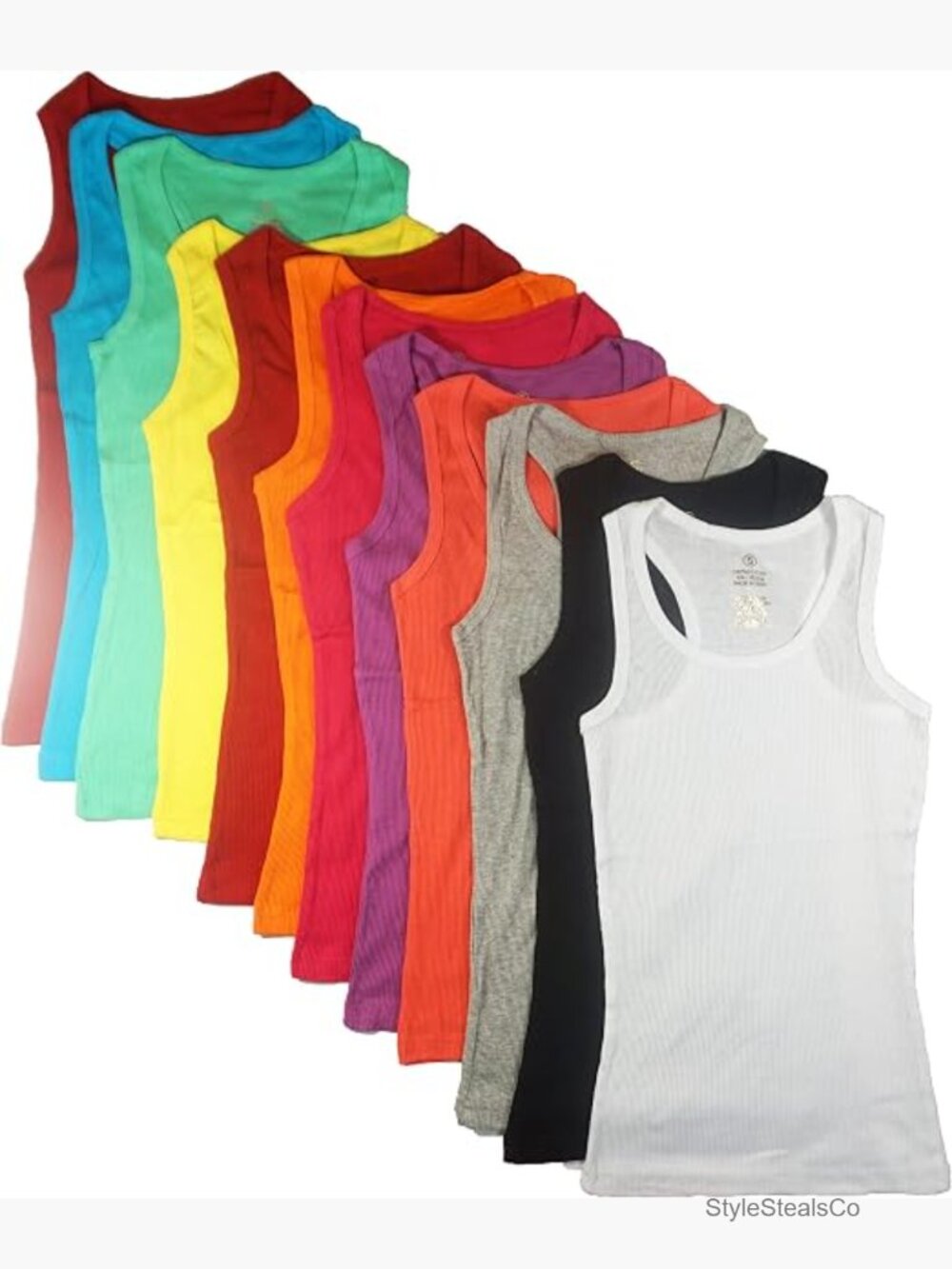 12 Pack Ribbed Cotton Slim Tank Tops - Assorted